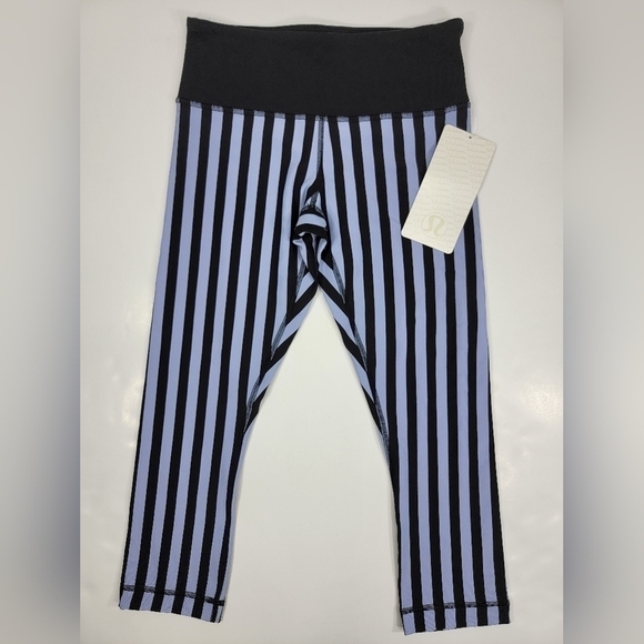 NEW Lululemon Wunder Under Crop Legging Sea Stripe Polar Haze Black Size 4 NWT - Picture 1 of 10
